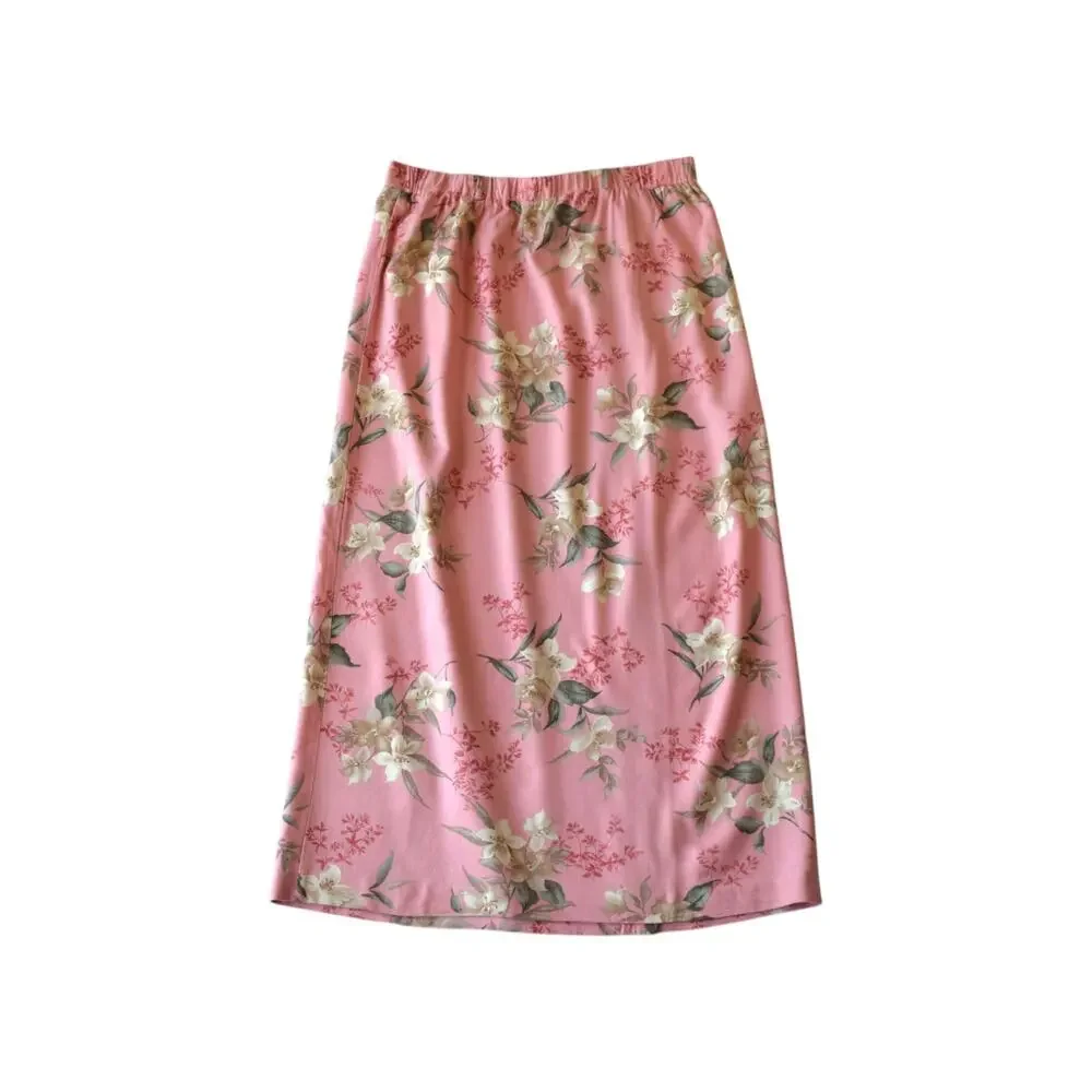 Van Heusen Pink Floral Rayon Wrap Maxi Skirt Medium